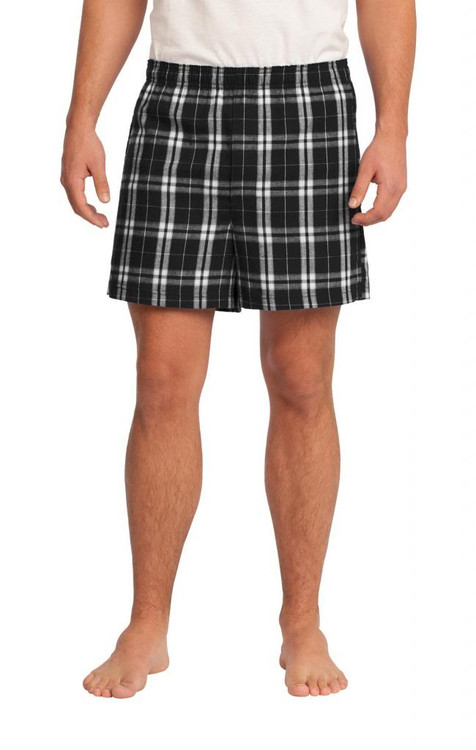District - Young Mens Flannel Plaid Boxer - Black - Small