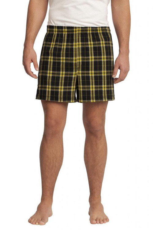 District - Young Mens Flannel Plaid Boxer - Gold - Small