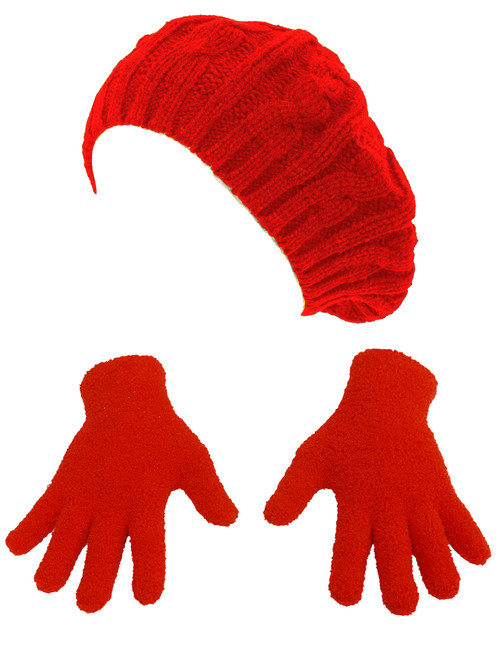 Top Headwear Fashion Beret Fuzzy Glove Kit