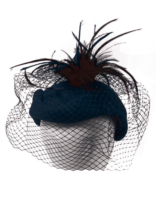 Cadet Mesh Feather Fascinator Hat - Teal