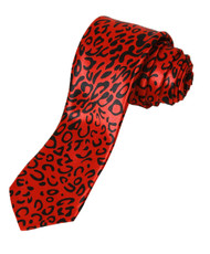 2' Trendy Skinny Tie  - Red Cheetah Print
