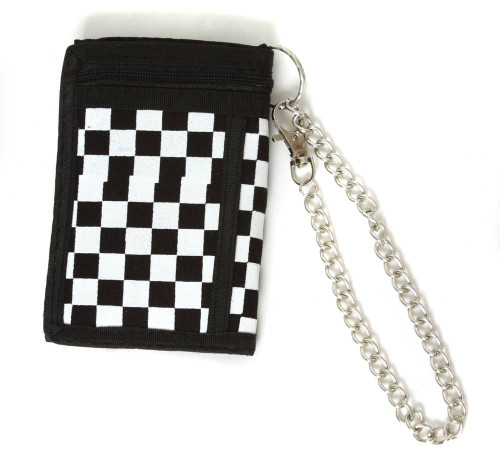 Black and White Checkerboard Wallet w/ Chain