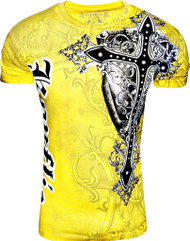 Konflic NWT Men's Giant Cross Graphic Fashion MMA Muscle T Yellow - 2X-Large