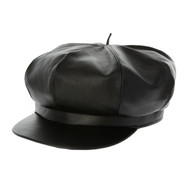 Top Headwear Pleather Beret w/ Brim Hat