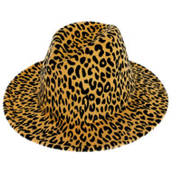 Top Headwear Leopard Cheetah Print Wide Brim Felt Fedora Panama Hat
