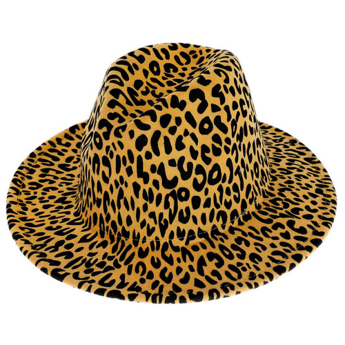 Top Headwear Leopard Cheetah Print Wide Brim Felt Fedora Panama Hat