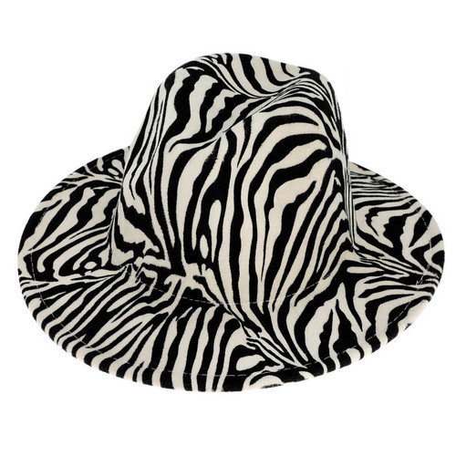 Top Headwear Zebra Pattern Wide Brim Felt Fedora Panama Hat