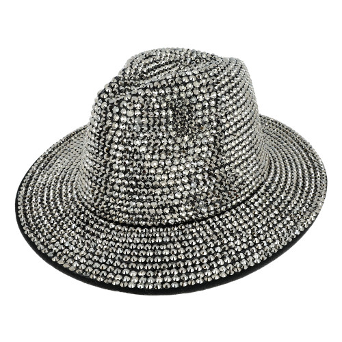 Top Headwear Fashion Bling Rhinestone Studded Wide Brim Womens Fedora Panama Hat