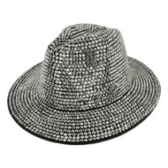 Top Headwear Fashion Bling Rhinestone Studded Wide Brim Fedora Panama Hat