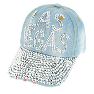 Womens Las Vegas Studded Fashion Baseball Cap - Light Denim