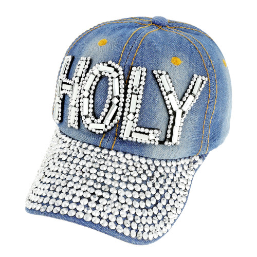 Top Headwear Holy Stone Studded Distressed Denim Baseball Cap