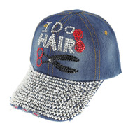 Top Headwear I Do Hair Scissors Rhinestone Distressed Denim Baseball Cap