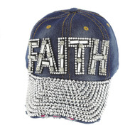 Top Headwear Faith Distressed Studded Denim Baseball Cap