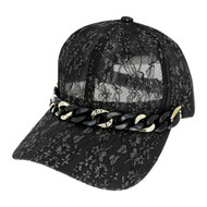 Top Headwear Fashion Lace Acrylic Metal Cuban Link Baseball Cap