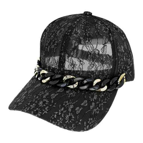 Top Headwear Fashion Lace Acrylic Metal Cuban Link Baseball Cap