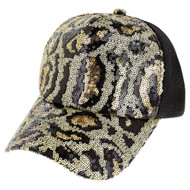 Top Headwear Fashion Leopard Cheetah Print Sequin Adjustable Baseball Cap
