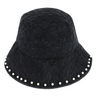 Top Headwear Fashion Floral Lace Pearl Bucket Hat