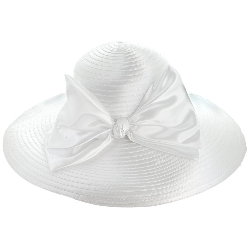 ChicHeadwear Bridal Church Satin Large Bow Wide Brim Floppy Braid Hat