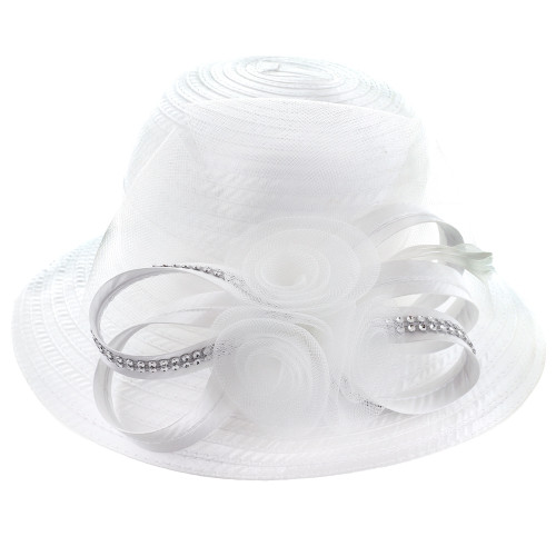 ChicHeadwear Bridal Church Satin Rhinestone Bow Braid Hat