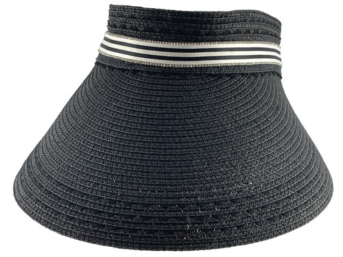 Top Headwear Womens Straw Wide Brim Black Stripe Summer Sun Hat