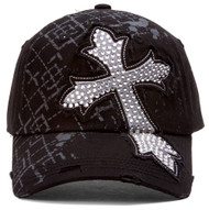 TopHeadwear Beaded Cross Distressed Adjustable Baseball Cap
