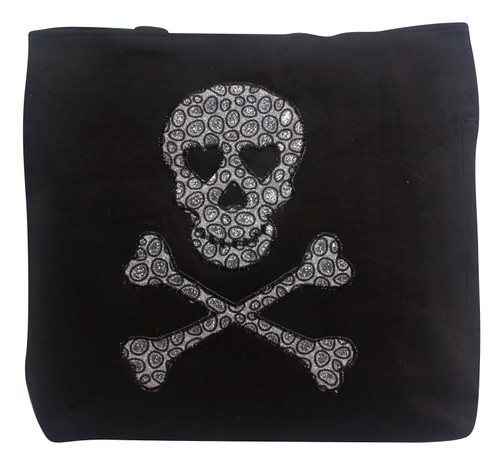 Clover White Skull Tote Bag, Black