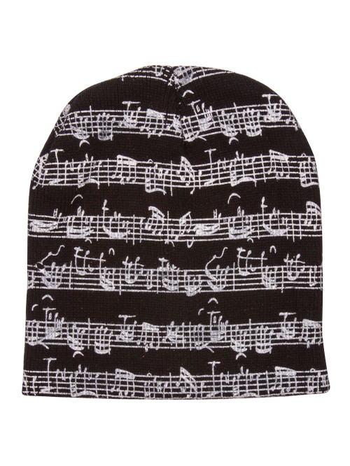 Music Notation Cuffless Beanie - Black