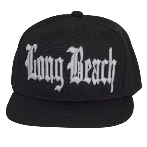 Men's Long Beach Old English Embroidered Black Adjustable Snapback Hat
