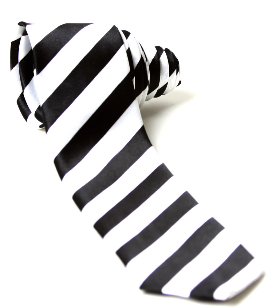 Trendy Skinny Tie - White and Black Striped Diagnal - Gravity Trading
