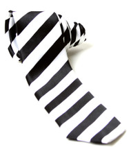 Trendy Skinny Tie - White and Black Striped Diagnal