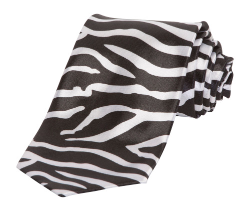 Trendy Skinny Tie - Regular White and Black Zebra Print