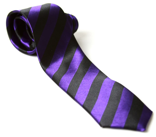 Trendy Skinny Tie - Black and Purple Diagonal Striped