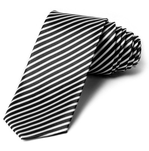 2' Trendy Skinny Tie  - Blank White Diagnal Stripe Thin