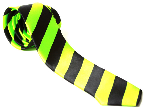 Trendy Skinny Tie - Black Lime Diagonal Stripes