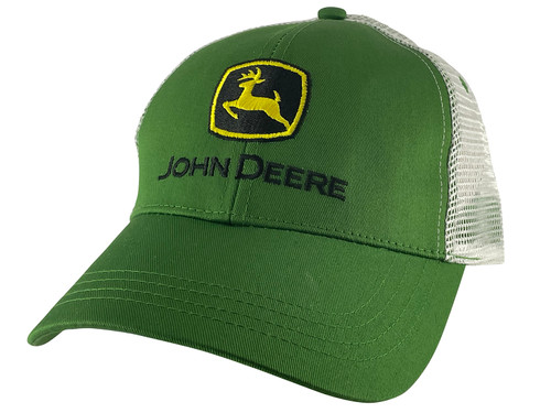 John Deere Adjustable Trucker Mesh Strap Hat, Green/White