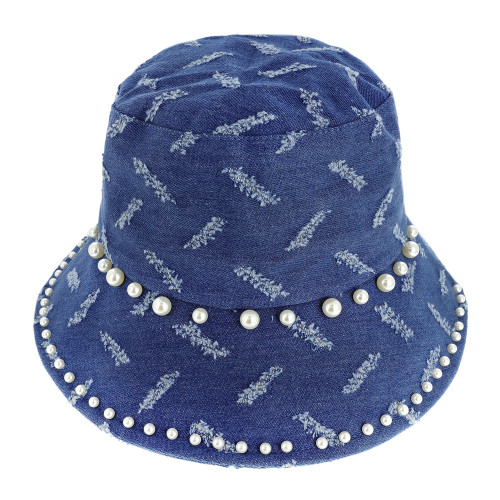 Top Headwear Fashion Vintage Pearl Jean Denim Bucket Hat