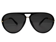 Unisex Large Aviator Frame Sunglasses, Black and Gold
