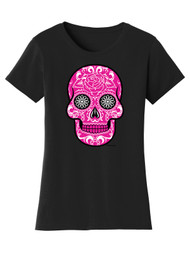 Gravity Threads Womens Pink Sugar Skull Short-Sleeve T-Shirt