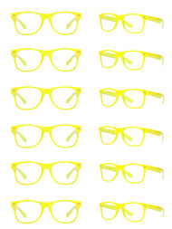 Gravity Shades Horn-Rimmed Clear Sunglasses, Neon Yellow - 12 Pack