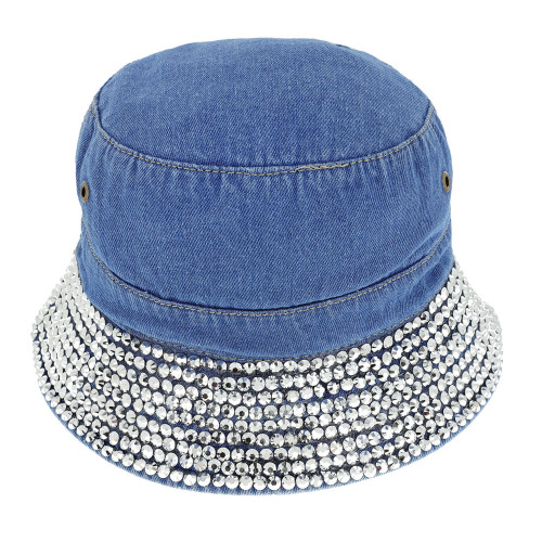 Top Headwear Fashion Bling Rhinestone Denim Bucket Hat