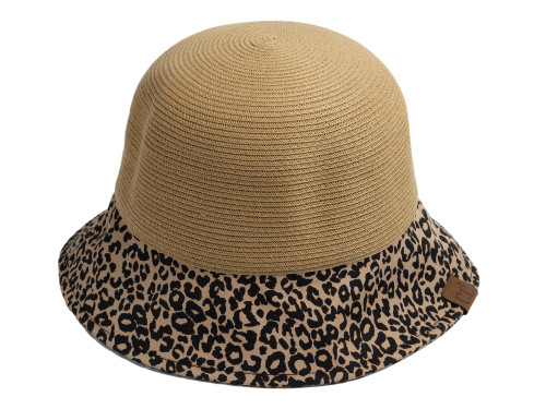 CC Womens Leopard Print Cloche Staw Bucket Hat