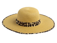 CC Women's Straw Brim Sun Hat With Leopard Pattern, Lt Brown