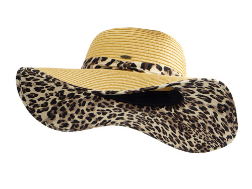 Gravity Threads Women's Sun Floppy Hat With Leopard Print Staw Brim, Lt Brown