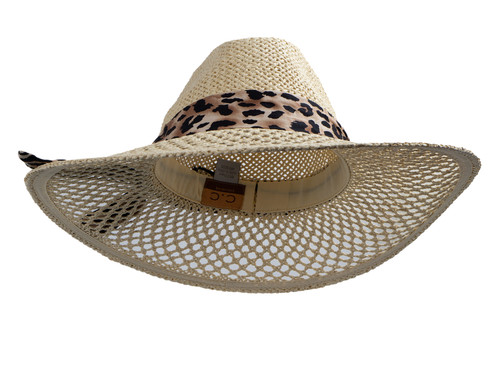 Gravity Threads Women's Honecomb Shape Crochet Panama Hat with Leopard Band