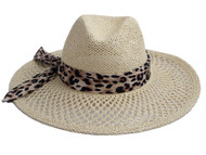 CC Women's Honecomb Shape Panma Hat with Leopard Band
