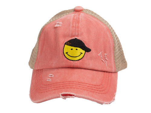 C.C Girls Smile Embroidered Criss Cross Cap Ponytail Hat
