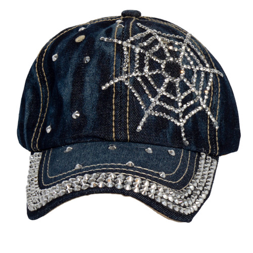 Top Headwear Studded Spiderweb Denim Baseball Cap