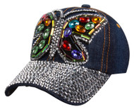 Top Headwear Butterfly Gem Distressed Denim Baseball Cap
