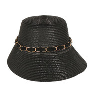 Top Headwear Paper Braid Gardening Hat w/ Sheer Bow Chain Link