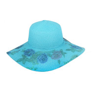 Chic Headwear Floppy Sun Paper Braid Hat w/ Floral Design